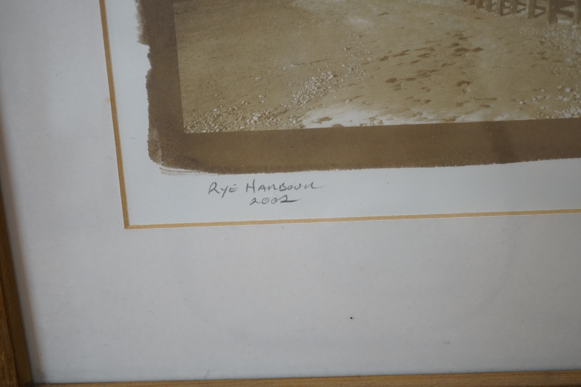 From the Studio of Fred Cuming. Greenhalf & Pollard, monochrome print, Rye Harbour, Vandyke print, signed and dated 2002 in pencil, 14 x 31cm. Condition - fair-good